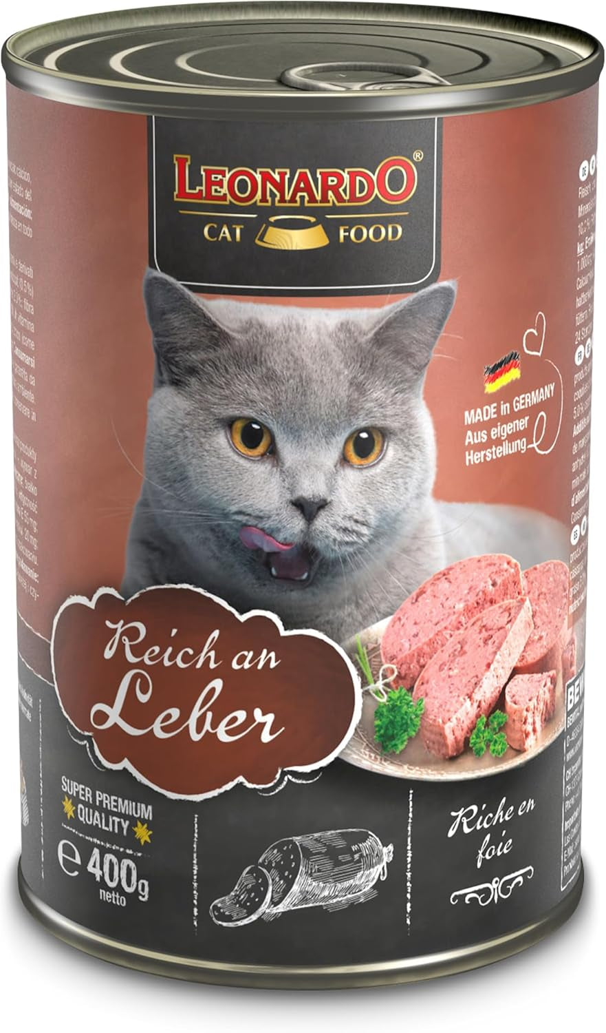LEONARDO Nourriture humide [6x400g foie] | Nourriture humide pour chats sans céréales | Aliments humides complets en conserve