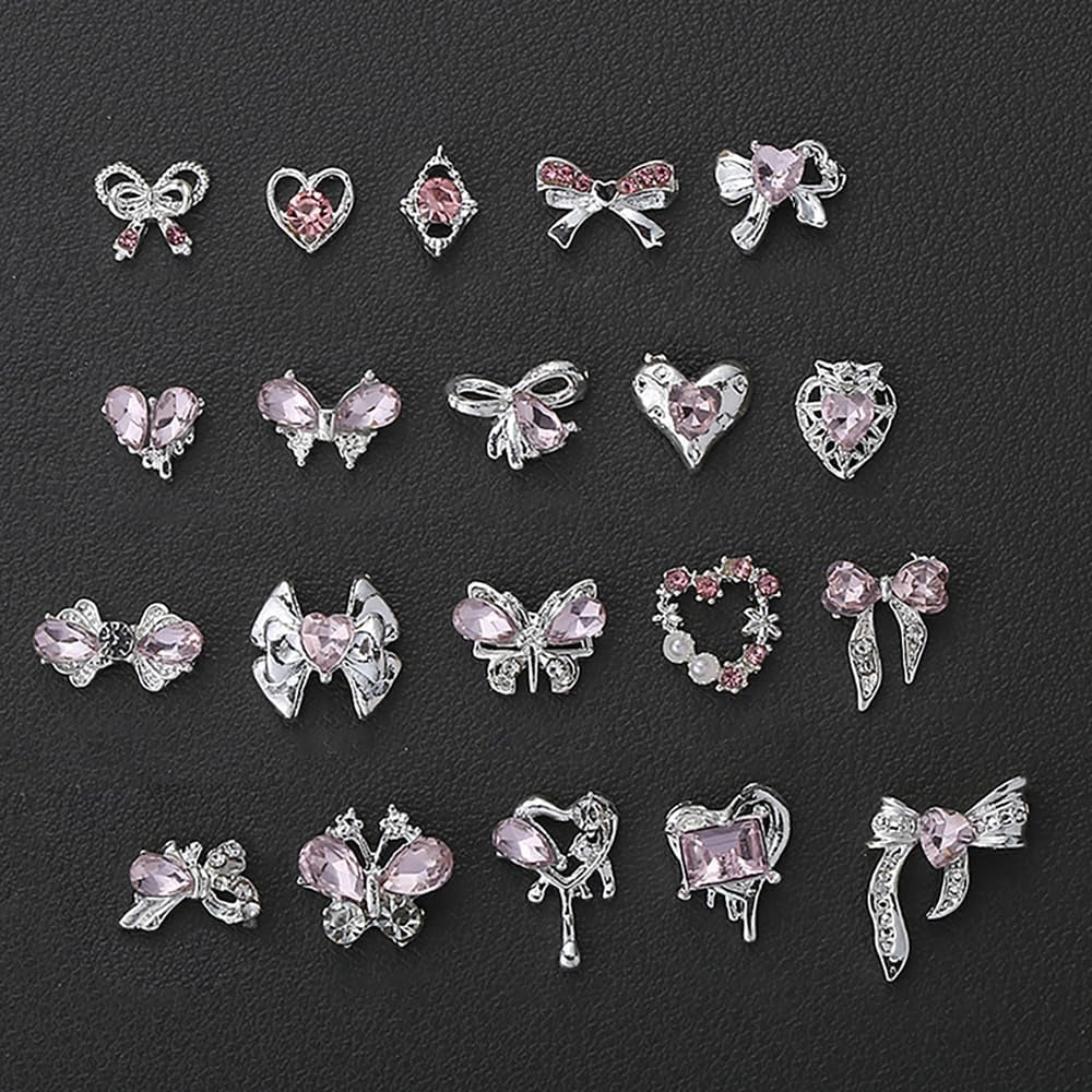 Luxus Rosa Diamant Nagel Charms 3D Butterfly Nail Art Charms Bow Nail Charms Y2K Heart Charms Nägel Zubehör Schmetterling Herz Schleife Nageldesign Edelsteine ​​Strasssteine ​​Glitzersteine ​​Nagelschmuck