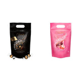 Boules de chocolat extra noir Lindt LINDOR et boules de chocolat crème aux fraises LINDOR | Sac refermable de 1 kg | env. 80 boules de chocolat blanc à la crème de fraise