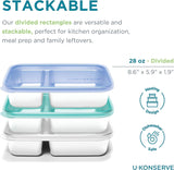 U Konserve - Récipient alimentaire rectangulaire divisé en acier inoxydable avec couvercle en silicone - Bleu sarcelle - Boîtes de conservation des aliments de 28 oz / 825 ml Naty Shop