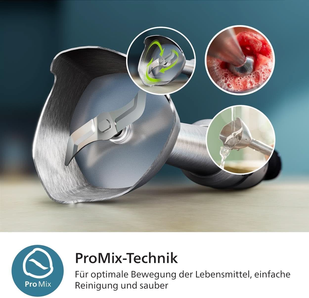 Philips 5000-Serie Stabmixer - 1200W Leistung. Technologie Promix. Led Geschwindigkeitsanzeiger. Stufenlose Geschwindigkeitseinstellung. Conception compacte. Leicht Zu Reinigen. Schwarz (HR2681/00) Cuisine Naty Shop
