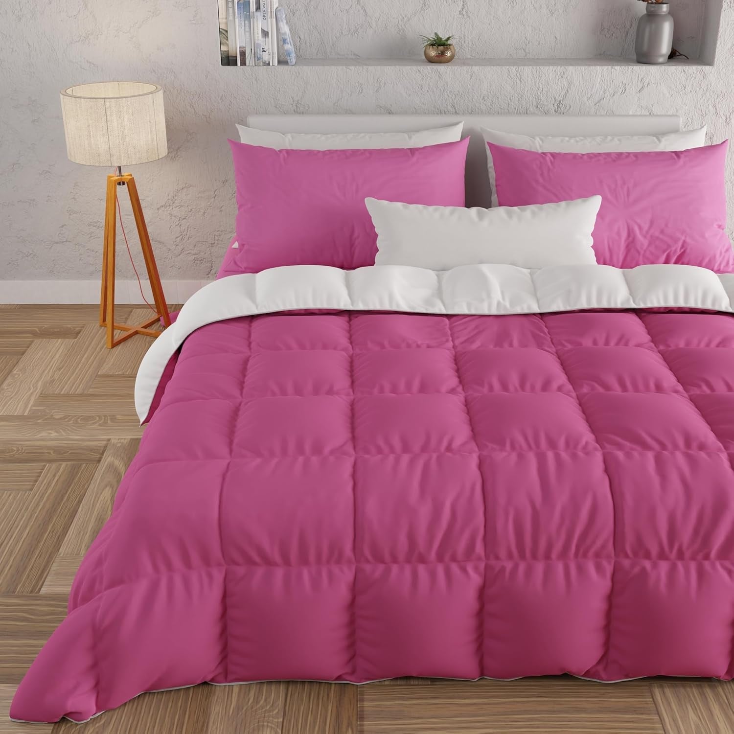 PETTI Artigiani Italiani - Couette d'hiver pour lit double, maxi, monochrome, double face, blanc, gris, 100% Made in Italy Couettes et couettes Naty Shop Blanc fuchsia Una Piazza E Mezza