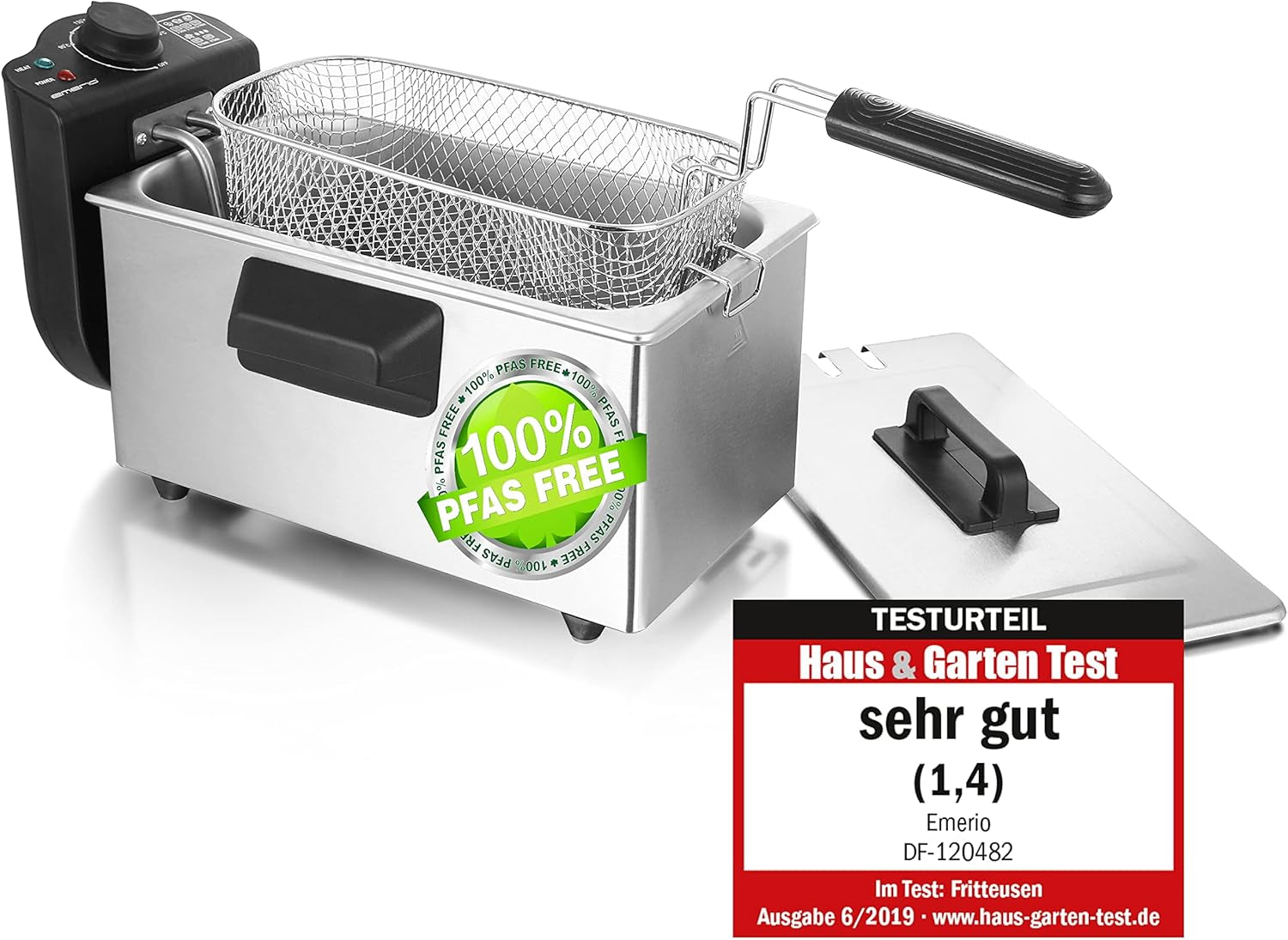Friteuse à huile Emerio 3,0 L avec technologie zone froide, 2000 W électroménagers Naty Shop acier inoxydable
