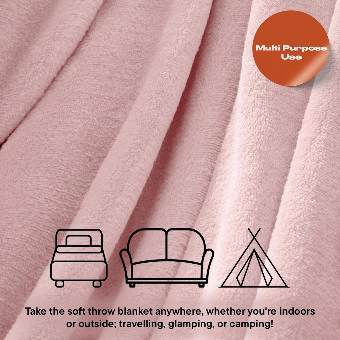Couverture polaire en flanelle Brentford's, extra douce, grande, moelleuse, chaude, couvre-lit pour chambre à coucher, lit simple, canapé, rose blush - 120 x 150 cm Beds and Couvertures Beuche den Brentfords-Store