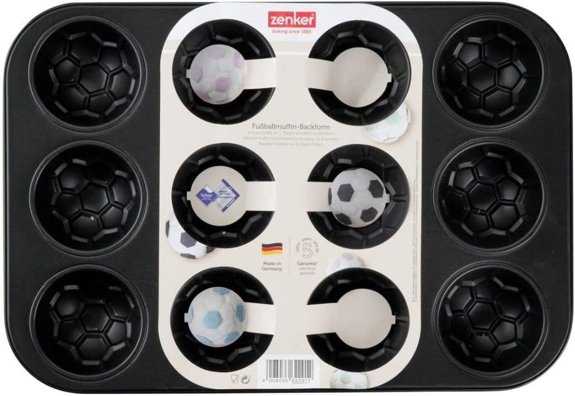 Zenker 12Er Muffinform – Muffinbackblech Für Muffins Und Cupcakes Aus Der Serie Soccer Baking– Hitzebeständiges 12Er Muffinblech Mit Antihaftbeschichtung, Schwarz Moules et plaques pour la pâtisserie Naty Shop