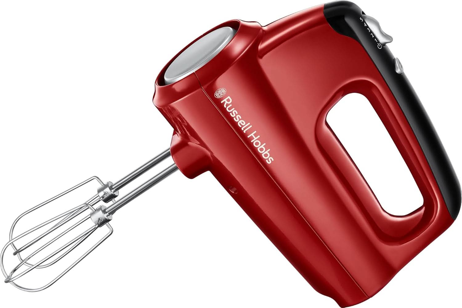 Russell Hobbs Mélangeur à main [Handrührgerät] Desire Rot (5 Geschwindigkeitsstufen+Turbofunktion, 2 Spülmaschinengeeignete Rührbesen & Knethaken, Auswurftaste, Aufrechte Parkposition) Handrührer 24670-56 Bucatarie Naty Shop Single Desire Handmixer