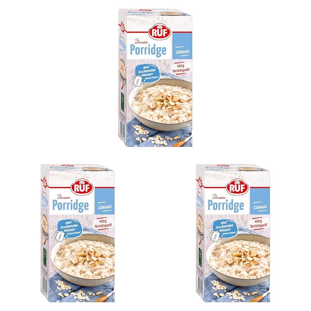 RUF Porridge Pomme Cannelle, avec flocons d'avoine entiers, fine saveur de cannelle et morceaux de pomme séchés, 400 grammes Céréales Naty Shop Set 3 x 400 grammes Classique