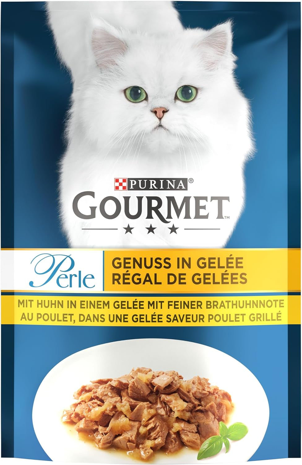 Gourmet Perle Delight in Jelly nourriture humide pour chats au poulet et au délicat goût de poulet cuit au four, paquet de 26 (26 x 85g)