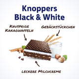 Knoppers Blancs et Noirs – 8 x 25g – Tranches de gaufrettes fourrées de gaufrettes au cacao noir, morceaux de biscuits noirs, lait et crème de nougat