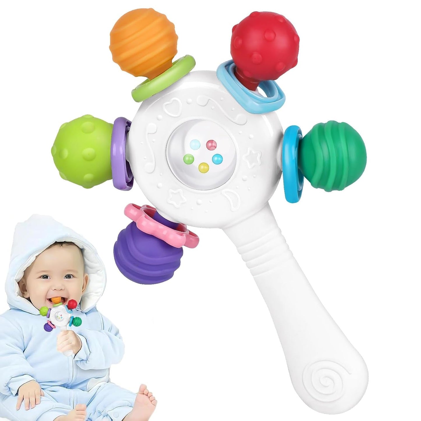 Anneaux de dentition pour bébé de qualité alimentaire – Sans BPA, design résistant à l'étouffement, poignée renforcée, adapté au développement de l'audition et des dents, idéal pour les bébés de 0 à 36 mois (blanc)