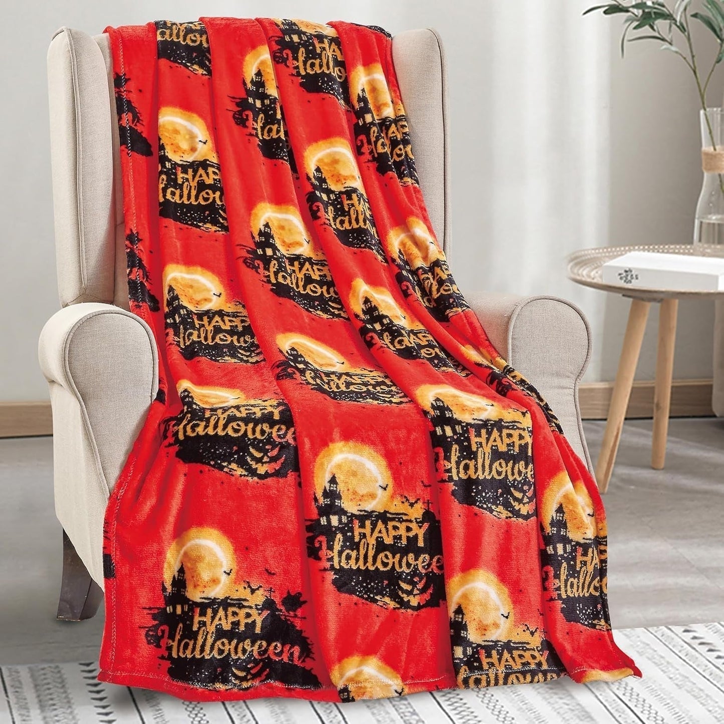Couverture légère et confortable sur le thème d'Halloween, douce, confortable et moelleuse, parfaite pour se détendre en cette saison effrayante, 127 X 152,4 cm, Lits et couvertures Skull and Bones Elegant Comfort Halloween House 50 X 60