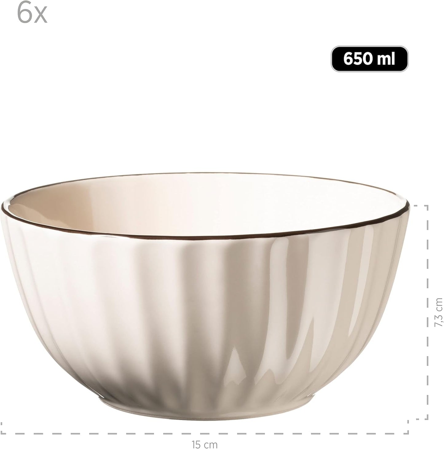 MÄSER 931967 Osita Retro Series Service de table Wave pour 6 personnes, service de table rond 18 pièces, assiettes plates, assiettes à dessert et bols à céréales, céramique, blanc crème
