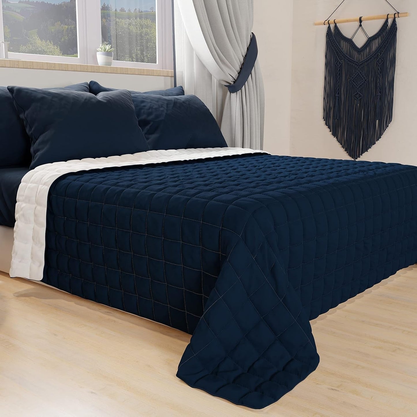 PETTI Artigiani Italiani - Couette pour lit simple, couette double face, couette à ressorts, bleu nuit, blanc, 100% Made in Italy Couettes et couettes Naty Shop