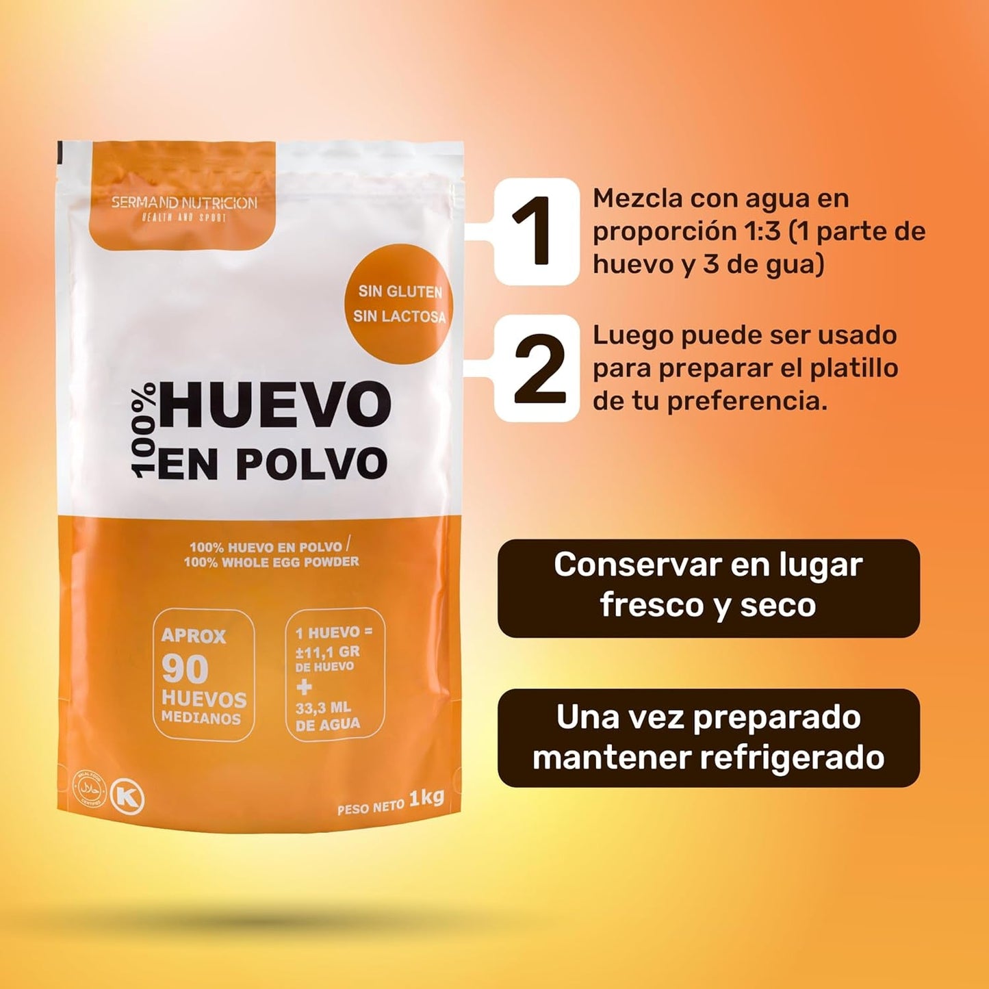 Pulvérisation au Freilandeiern (1kg) | Pulvérisateur pasteurisé Vollei | Ohne Zusatztoffe | Sans gluten et sans lactose | Emballage sous vide dans un magasin Zip