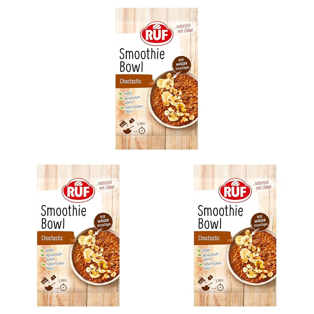RUF Smoothie Bowl Avoine Banane Noix Chocolat Petit Déjeuner Snack Rapide & Facile Vegan 1 Sachet x 50g (Paquet de 3)