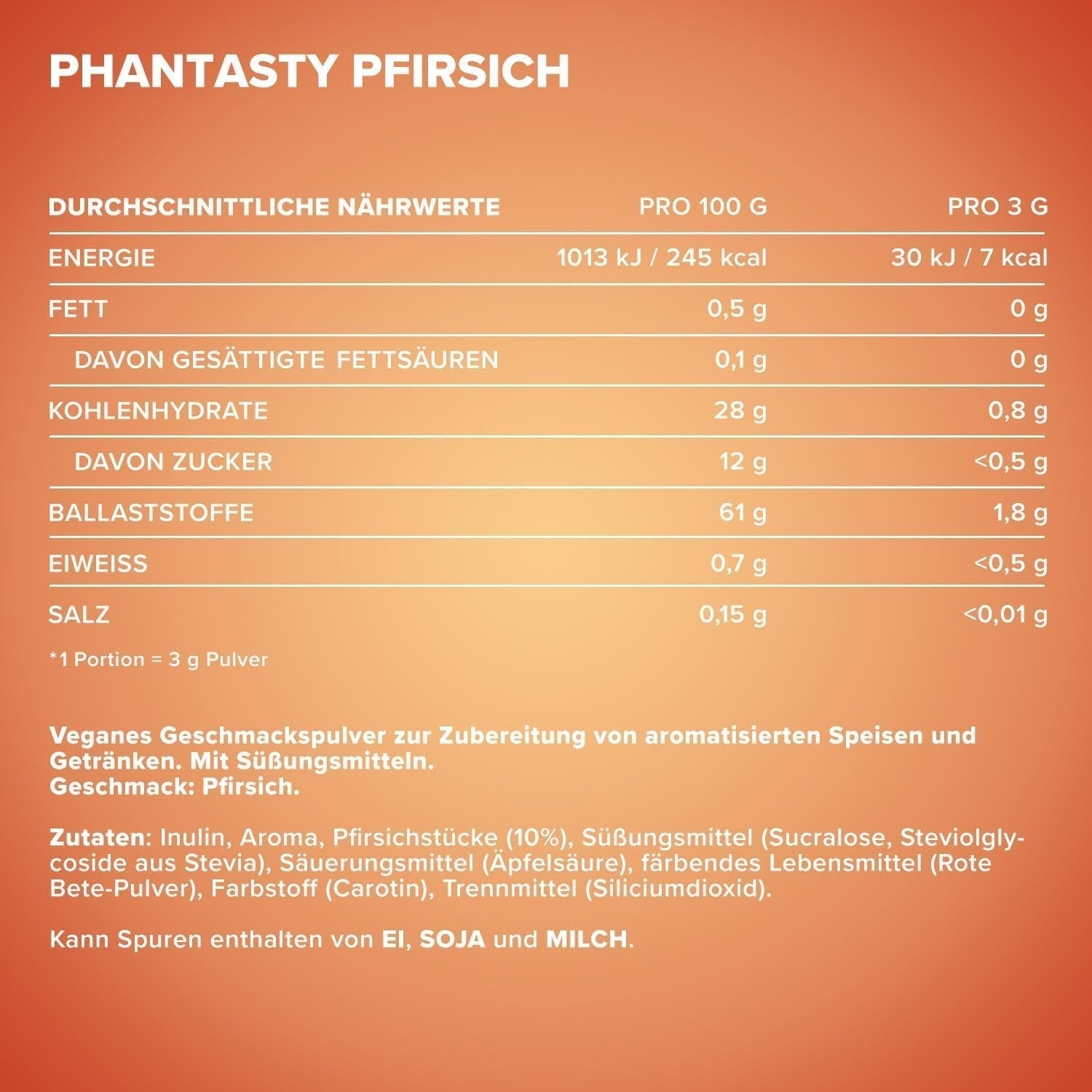 Ironmaxx Phantasty - Pêche crémeuse Dose de 250G | Vegan Geschmackspulver Mit Echten Frucht-Oder Nussstückchen | Perfekter Zuckerersatz Édulcorants Naty Shop