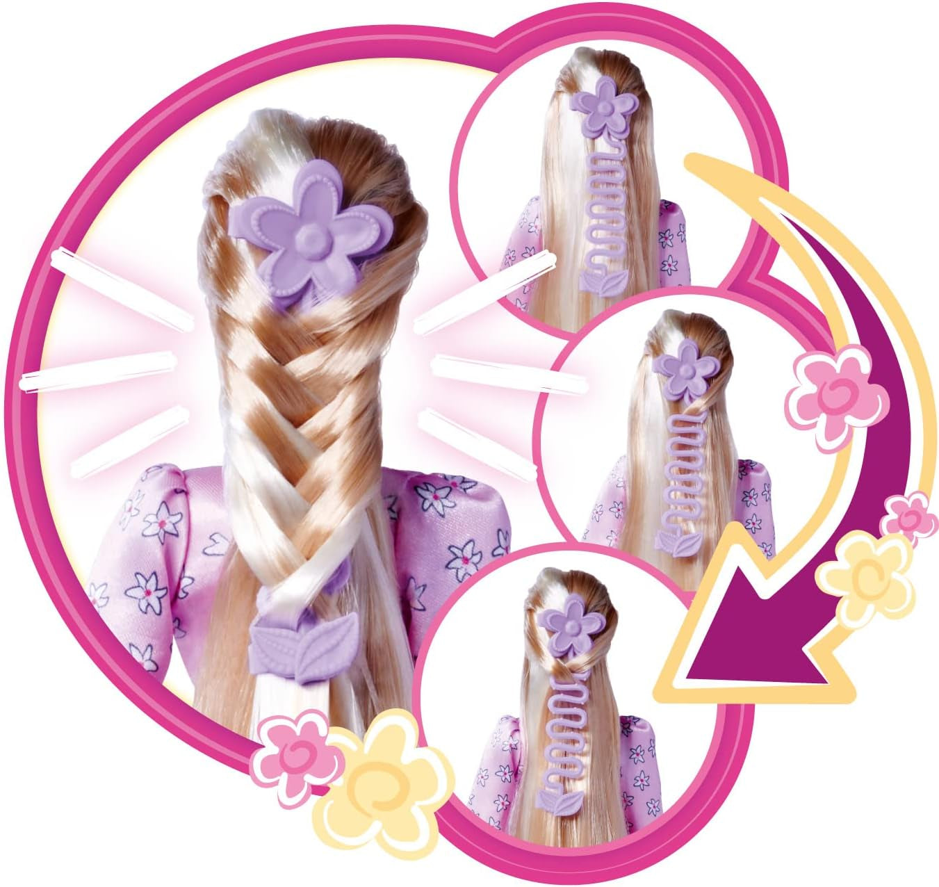 Simba 105733640 - Steffi Love Flower Hair, poupée aux cheveux extra longs, comprend 6 pinces, accessoire de tresse et peigne, 29 cm, à partir de 3 ans