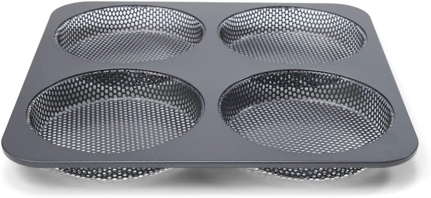 Hamburgerbrötchen, Perforiert, Antihaftbeschichte, 4 Runde Mulden Mit Je 12 Cm, Pfannengröße 28 X 28 Cm, 2.5 Cm Tief, Mittelgroß, Schwarz Moules et plaques pour la pâtisserie Naty Shop