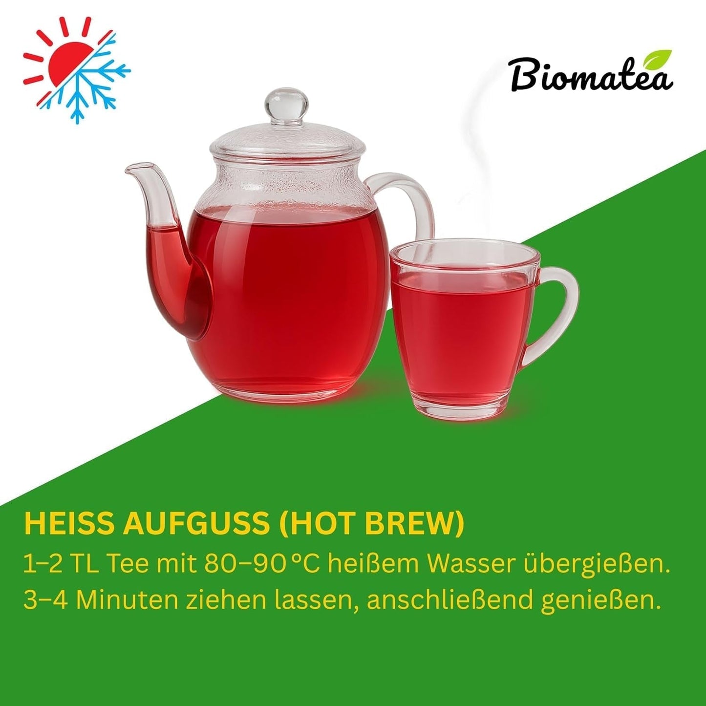 Thé aux Fruits – 100g Mélange de fruits aromatisé à la pomme, à l'hibiscus et à la cannelle – Sachet Ziplock, env. 25 tasses – Sans additifs, emballées en Allemagne