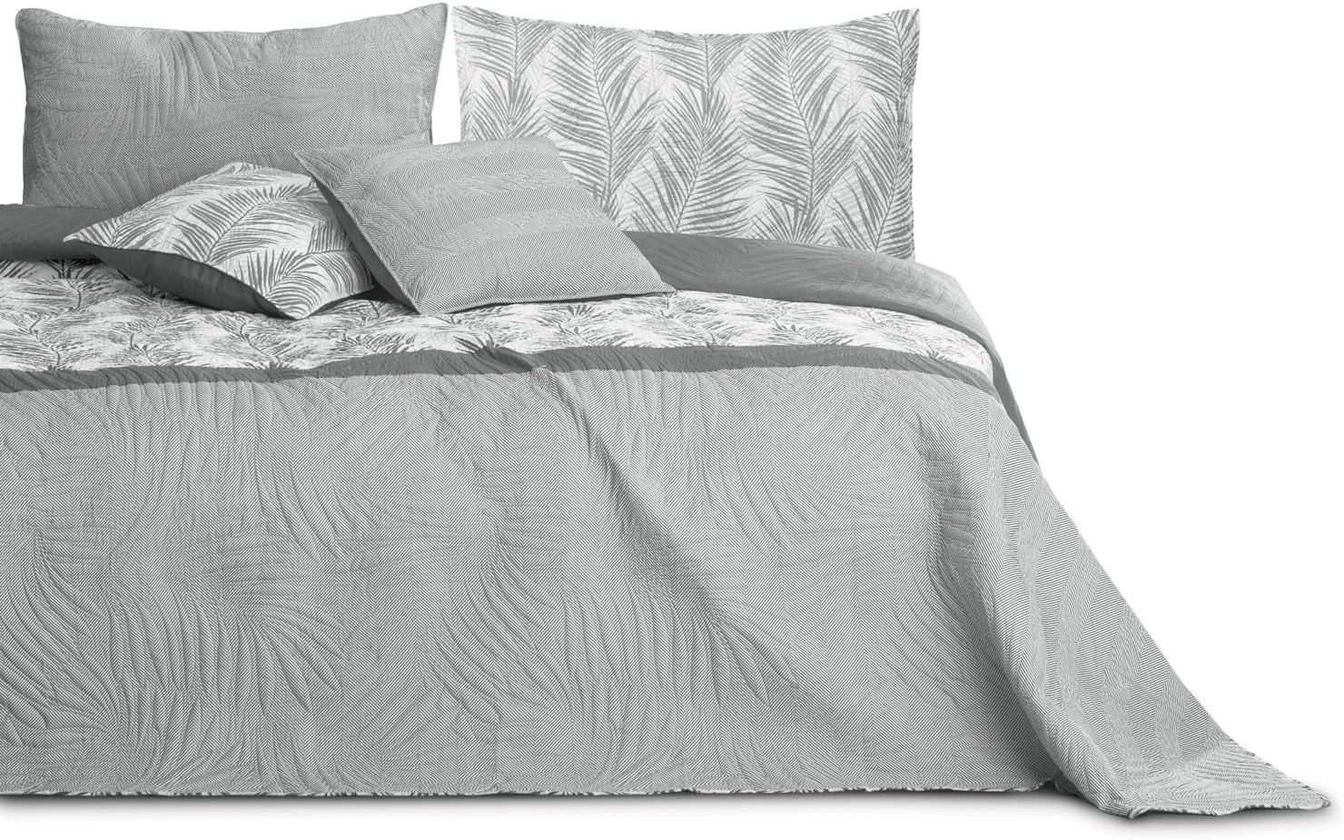 Ameliahome Couvre-lit Couvre-lit 170X210 Cm Double Face Facile d'entretien Couvre-lit Motif Plante Vert Blanc Tropical Bonaire Lits et Couvertures Besuche den AmeliaHome-Store Tropical Bonaire Gris Blanc 260 X 280