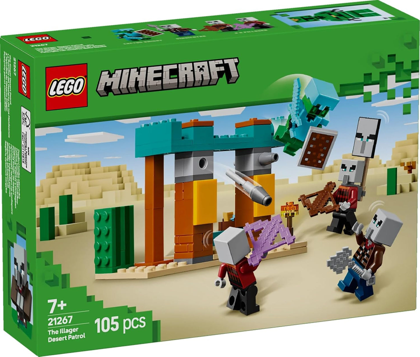 LEGO Minecraft The Illager Desert Patrol Jeu vidéo pour enfants, mini jouet Outpost et trois figurines dont le Pilleur, le Serviteur et le Chevalier Cactus 21267 Ensembles de construction Besuche den LEGO-Store