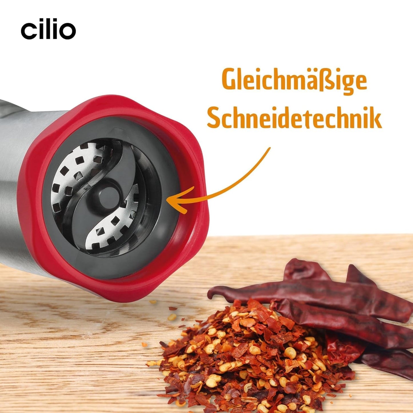 Moulin à piment Cilio PICCANTE, Ø 6,5 cm, H : 14,5 cm, avec couvercle de fermeture Moulins et Trancheuses Naty Shop
