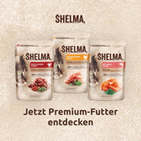 Shelma Nourriture humide pour chat au poulet dans une sauce tomate et herbes – Aliment complet sans céréales à haute teneur en viande – 28 x 85 g (2,38 kg)