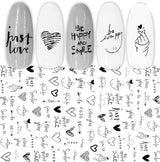 7 Blätter Nagelsticker Selbstklebend Nagelsticker Blumen Abstract 3D Schwarz Nagelaufkleber Nageldesign Herzform Wörter Pflanzen Nagel Sticker DIY Nail Art Zubehör Maniküre Dekoration