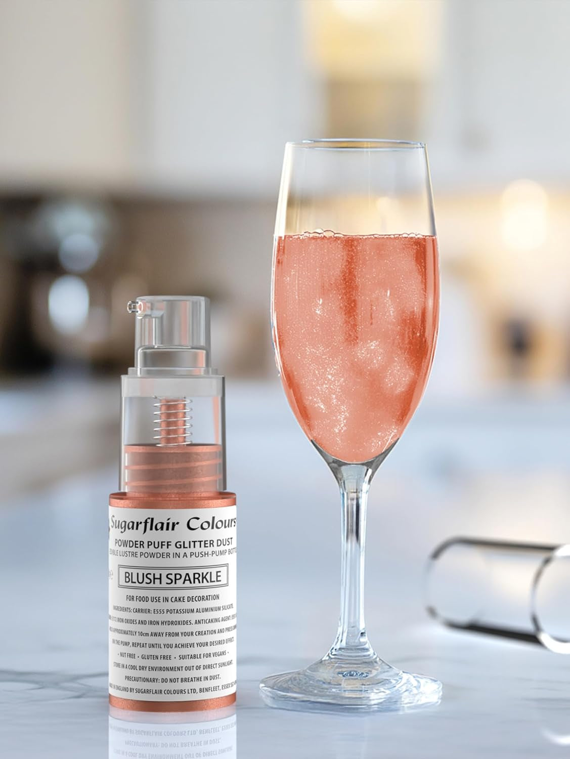 Sugarflair Pump Powder Spray, Glitter, Blush, Glitter - colorant alimentaire pour gâteau, spray non aérosol pour gâteaux, muffins et plus - 10 g