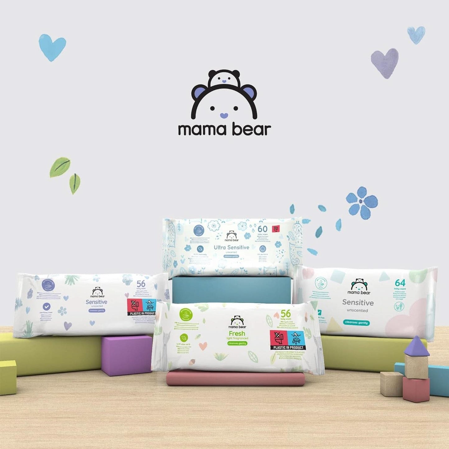 Naty Shop Mama Bear Sensitive Lingettes pour bébé non parfumées