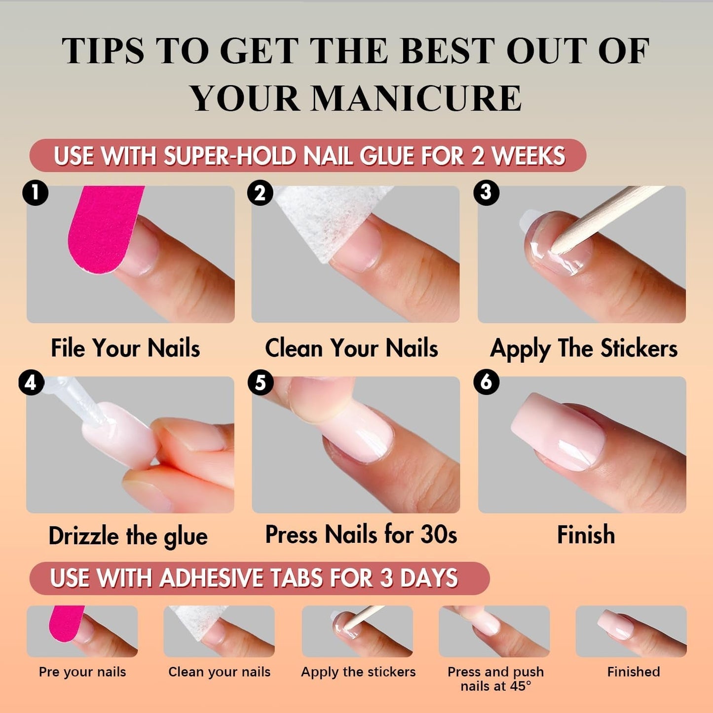 Faux ongles à pointe française courte – 30 pièces d'ongles noirs à coller sur des ongles carrés courts, faux ongles à pointe française avec colle, ensemble d'ongles artificiels carrés pour femme