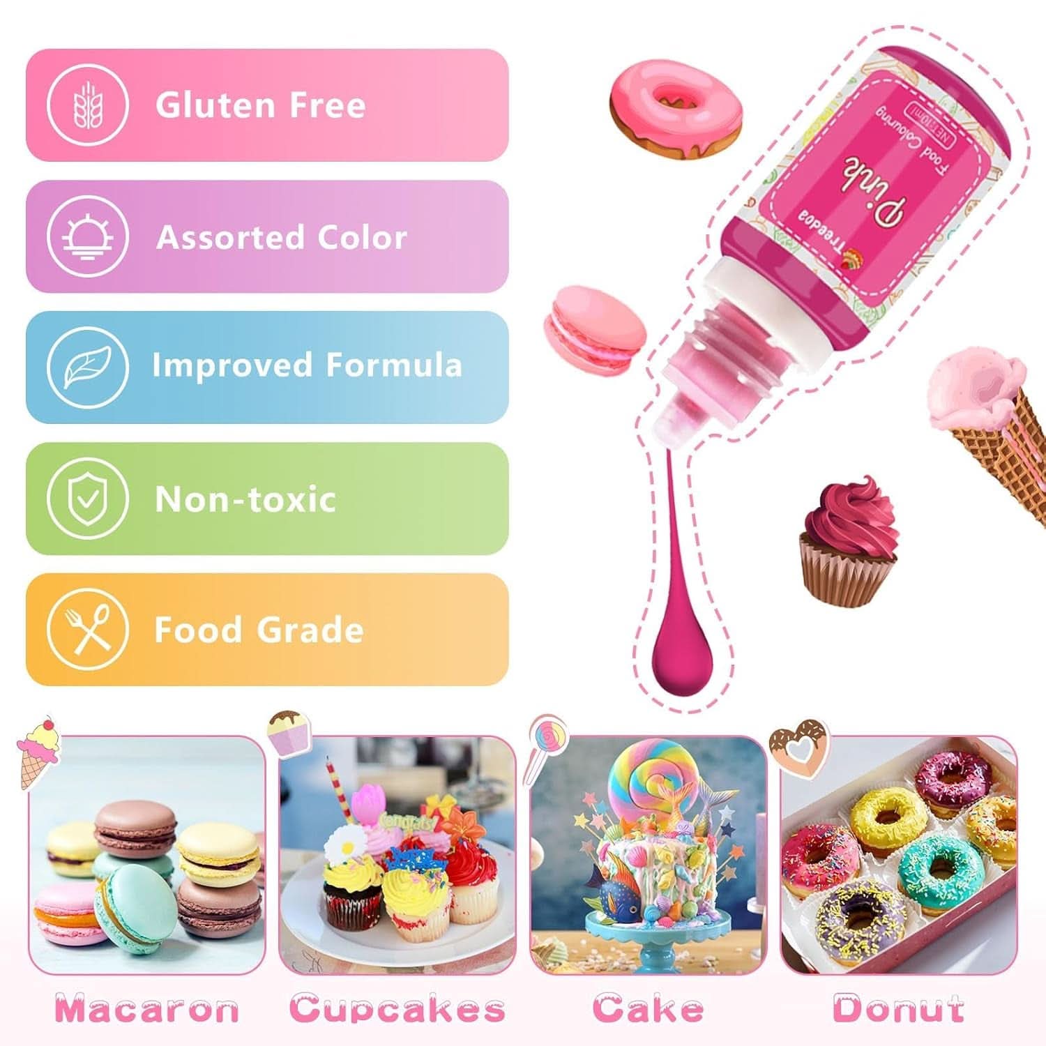 Lot de 12 colorants alimentaires liquides 10 ml Naty Shop