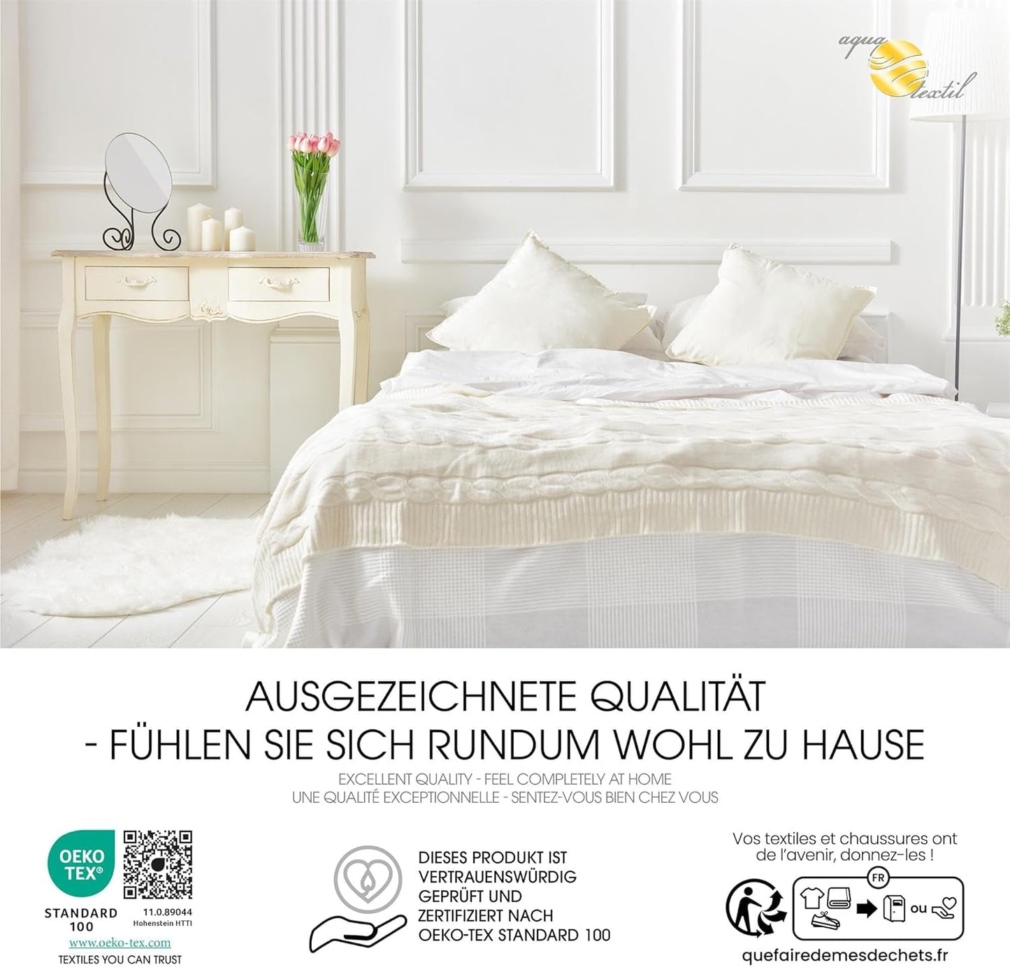 Aqua-Textil Soft Touch Parure enfant Couette 100 X 135 Cm 250G et 350G avec oreiller 40 X 60 Cm 150G Couette 4 saisons Climatisation Oeko-Tex Couettes et couettes Naty Shop