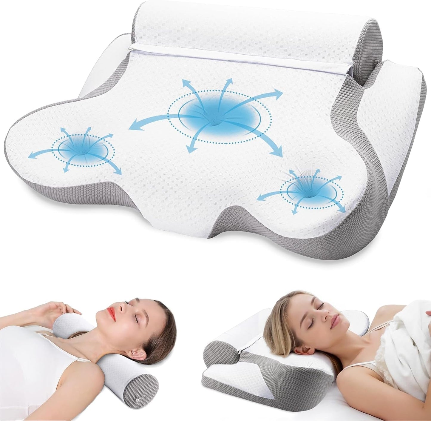TopEsct Oreiller en mousse à mémoire de forme, oreiller pour dormeur latéral, oreiller cervical, oreiller de tête pour dormeurs sur le côté et sur le dos (gris)