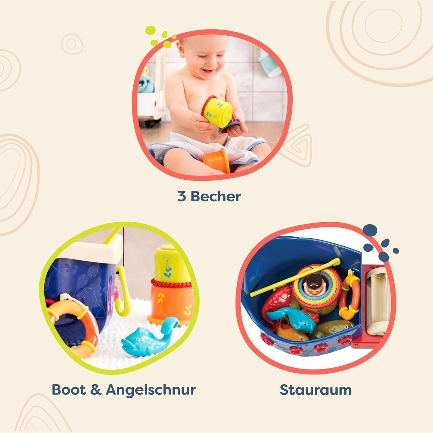 B. toys 13 pièces jouet de baignoire pour enfant avec bateau, gobelet empilable, poisson, jeu de pêche jouet pour enfant baignoire à partir de 1 an Jouets Bebe Naty Shop