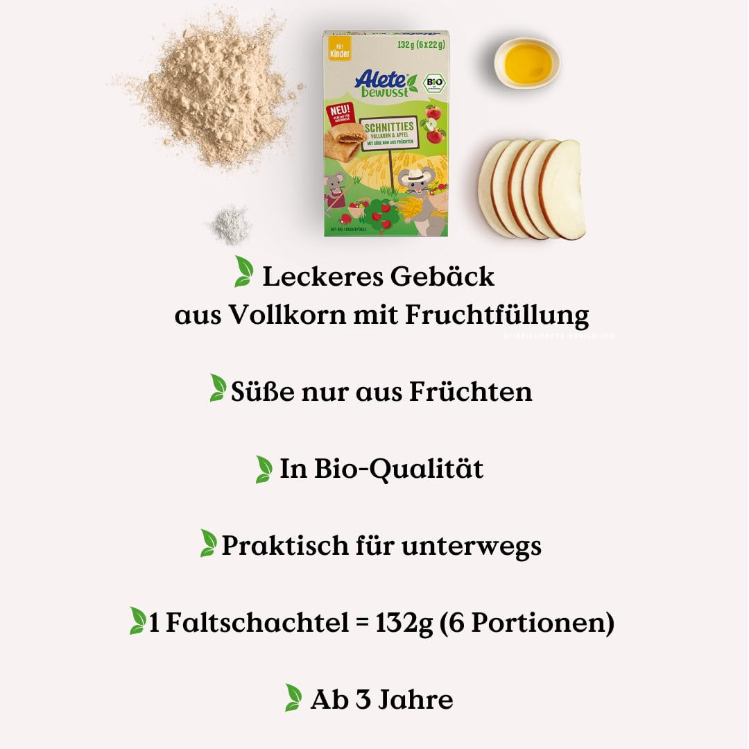 Alete Tartes tranchées bio aux grains entiers et aux pommes 6 x 22 g