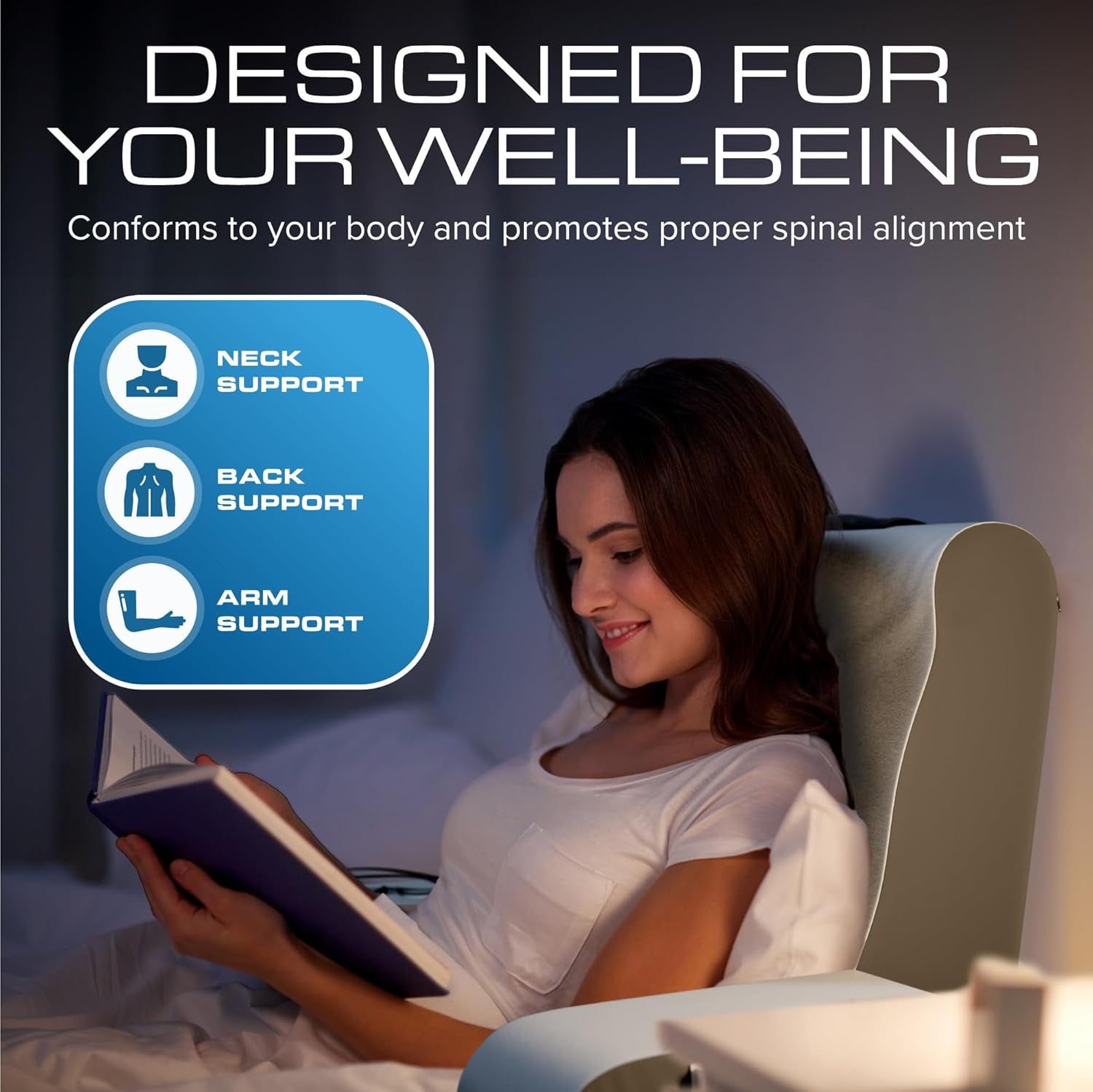 Oreiller de lecture compensé, oreiller de dossier de lit, oreiller de bras pour télévision, livres, jeux, chambre à coucher, soutien du dos (gris/blanc, standard)