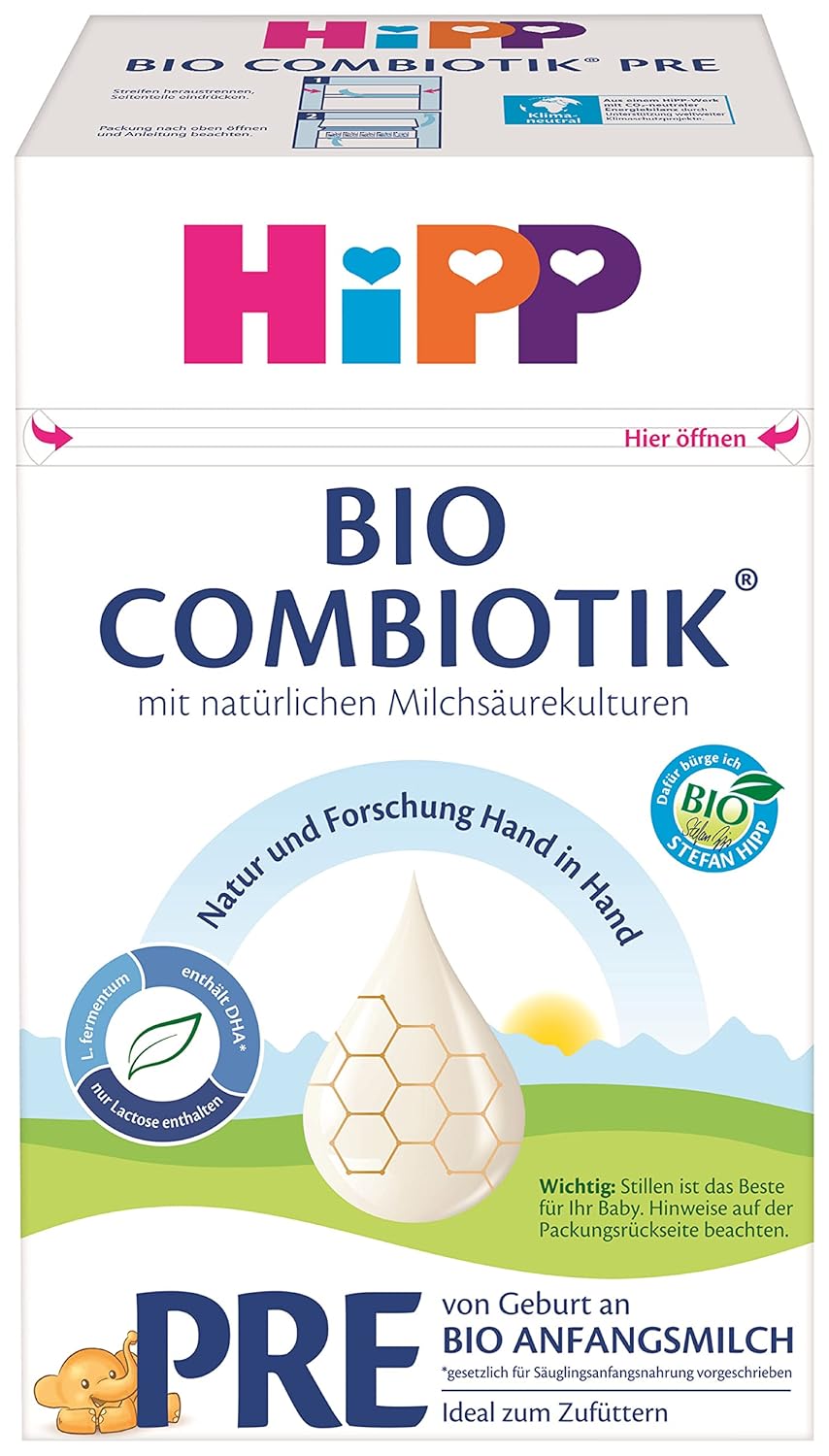 Lait maternisé au lait biologique Hipp PRE BIO Combiotik, pack de 4 (4 x 600g) Naty Shop Pre Bio Combiotik nouvelle formule 4 x 600 grammes