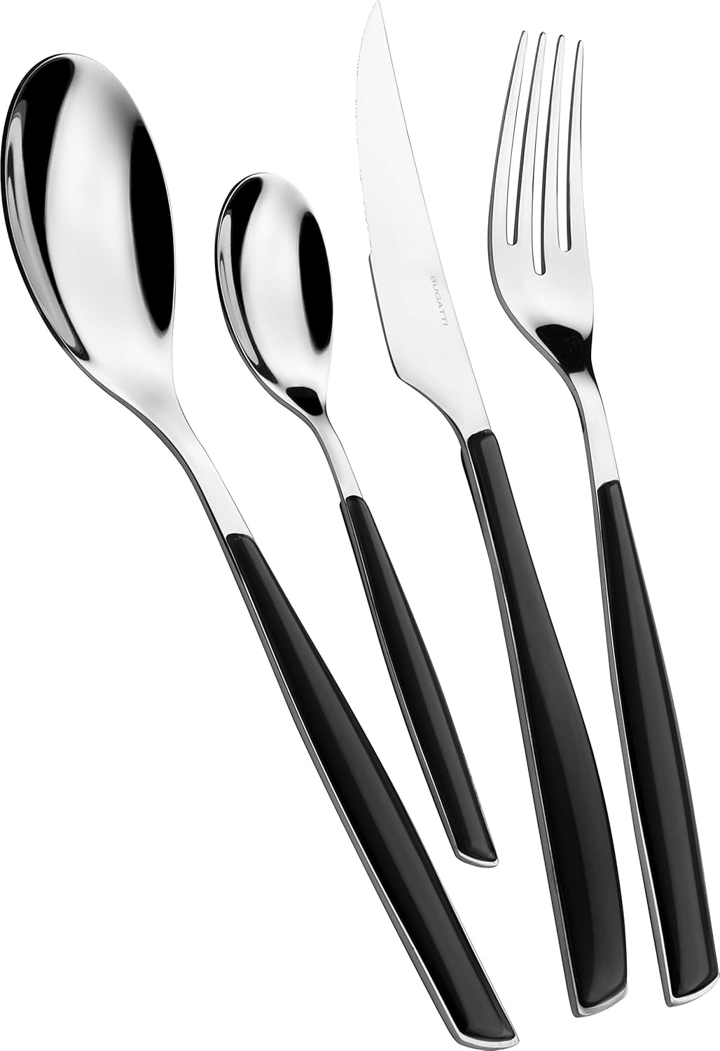 BUGATTI Glamour, Ménagère pour 6 personnes, 24 pièces en acier inoxydable 18/10 Naty Shop Piano Noir