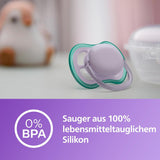 Sucettes Philips AVENT ultra air - Sucettes légères et respirantes pour bébés âgés de 0 à 6 mois, sans BPA, avec étui de transport comme stérilisateur, paquet de 2, modèle SCF085/24
