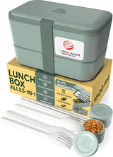 Umami Boîte à Lunch pour Adultes, Boîte à Bento Empilable avec 4 Couverts et Compartiments, Boîte à Lunch Adulte, Récipient à Salade à Emporter, Boîte à Lunch Pique-Nique/Bureau, Gris Charbon, 1500 ML