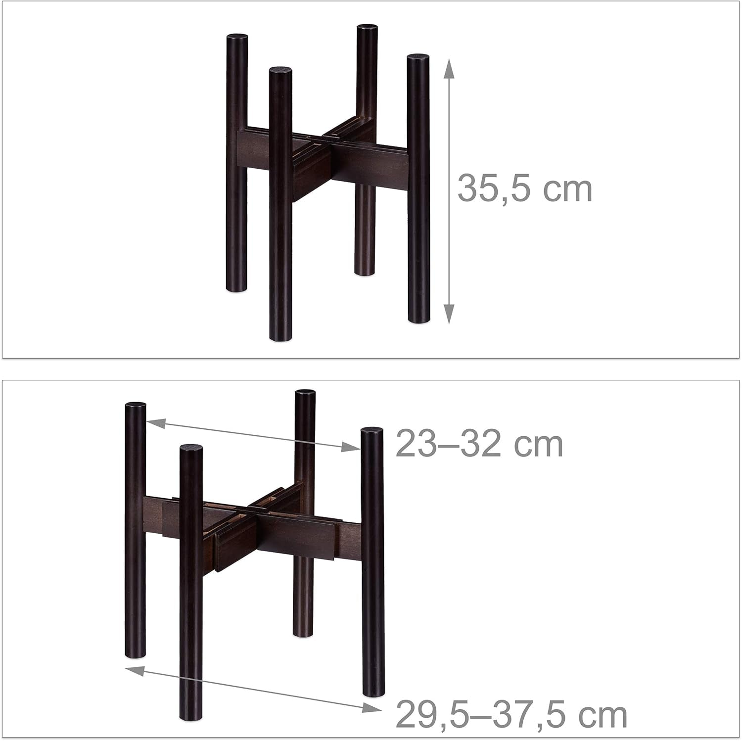 Relaxdays Support à fleurs en bambou, réglable individuellement, pour pots de fleurs jusqu'à 32 cm, support à plantes, H : 35,5 cm, marron, 1 pièce 10028823
