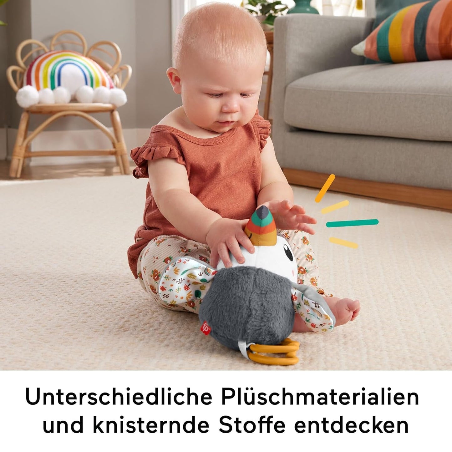 FISHER-PRICE Flap & Go Toucan - La peluche pour poussette favorise la motricité fine et les capacités sensorielles des nouveau-nés dès la naissance HNX66 Baby Toys Naty Shop