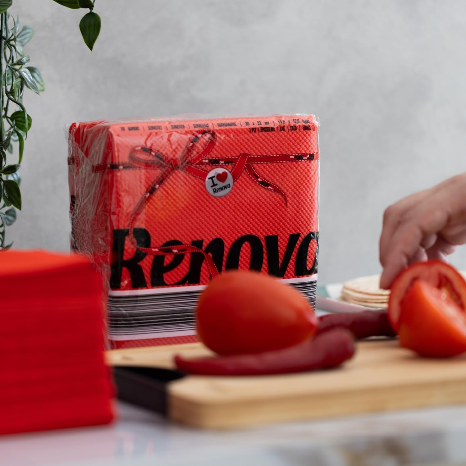 Serviettes en papier Renova, étiquette rouge rouge - 70 serviettes