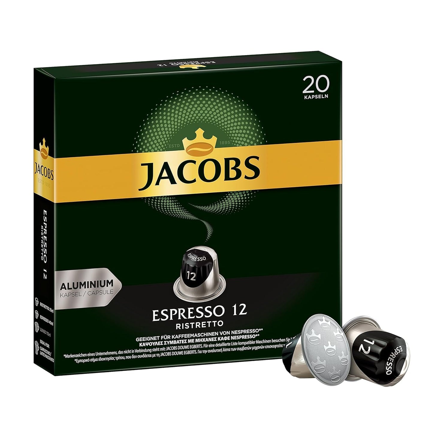 Capsules de café Lungo Classico, intensité 6 sur 12, 10 x 20 tasses & Capsules de café Espresso Ristretto, intensité 12 sur 12, 200 capsules compatibles Nespresso®*, 10 x 20 tasses