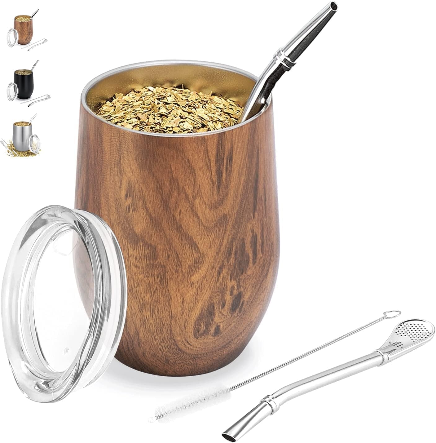 Tasse Mate moderne 340 ml, ensemble de tasses isothermes à double paroi en acier inoxydable Yerba Mate, tasse à thé Mate avec couvercle sans BPA, bombillas et brosse de nettoyage (argent)