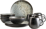 MÄSER Carellia service petit-déjeuner 12 pièces - céramique du Portugal - vernis réactif - 4 assiettes à dessert 23 cm, 4 bols 15 cm, 4 tasses à café 430 ml - passe au lave-vaisselle et au micro-ondes, gris