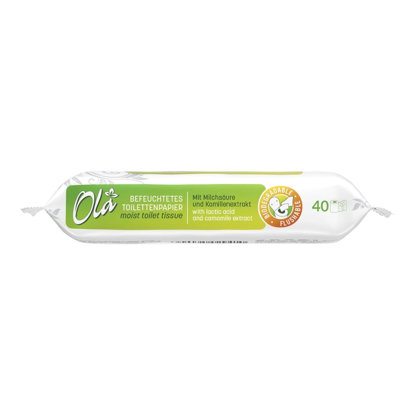 Papier toilette humide OLA - (1X40 pièces) Lingettes humides - extrait de camomille et acide lactique, lavables, peaux sensibles - 40 pièces
