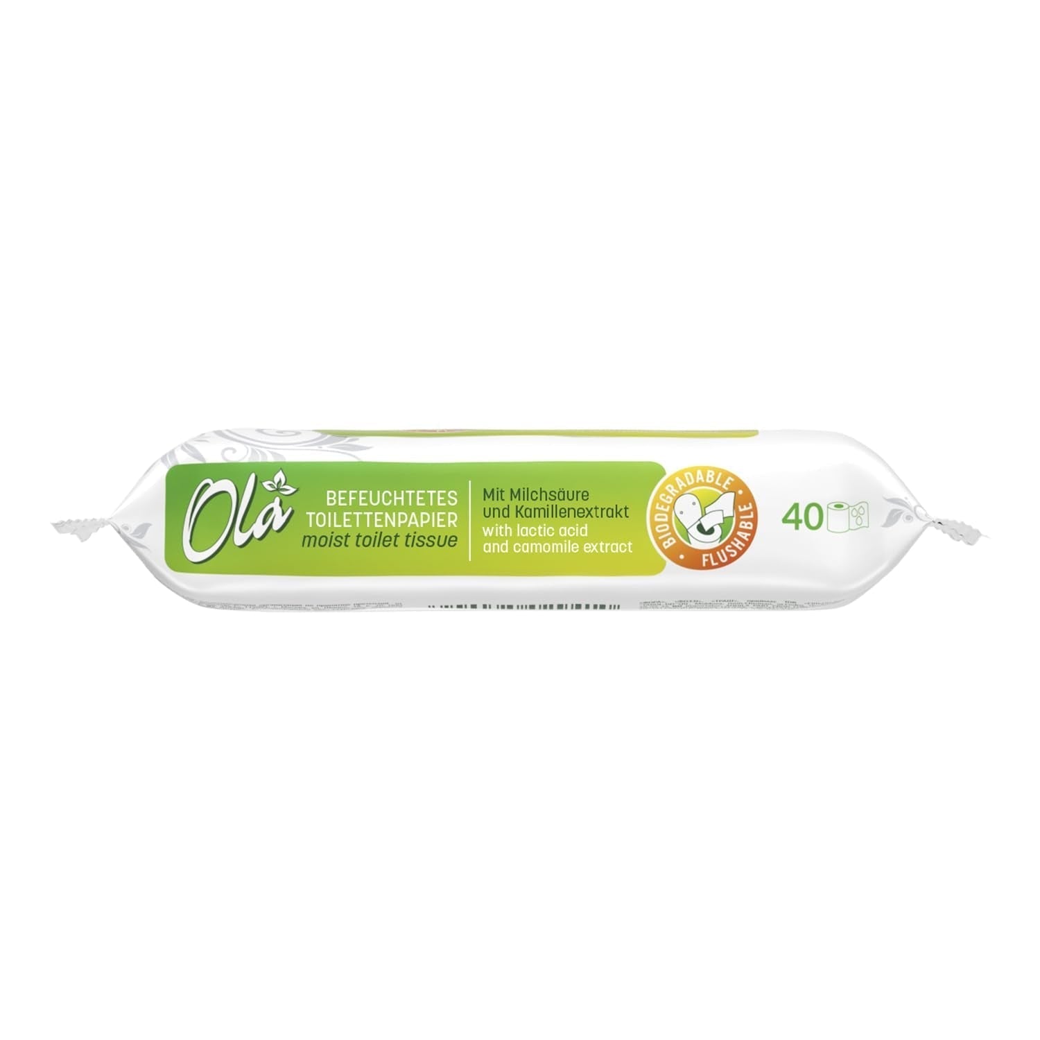 Papier toilette humide OLA - (1X40 pièces) Lingettes humides - extrait de camomille et acide lactique, lavables, peaux sensibles - 40 pièces