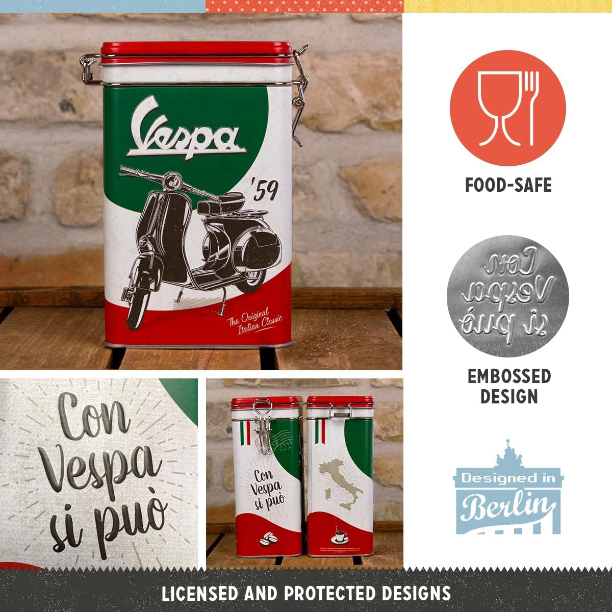 Boîte à café rétro Nostalgic-Art, 1,3 L, Vespa - Classique italien - Idée cadeau pour les fans de scooter, Produit original sous licence (OLP), Décoration d'atelier de design vintage, Décoration d'atelier de design vintage Boîtes de conservation des aliments Naty Shop